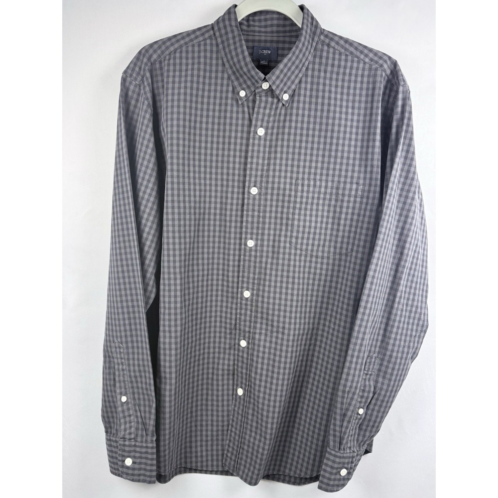 J.Crew Men's Large Gray Gingham Check Button Down Long Sleeve Shirt Cotton
